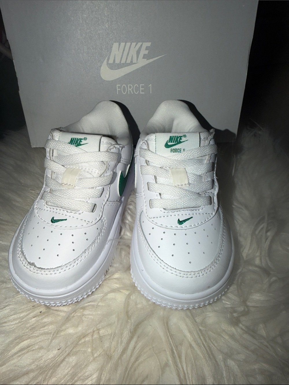 Nike Kids White Sneakers with Green Swoosh